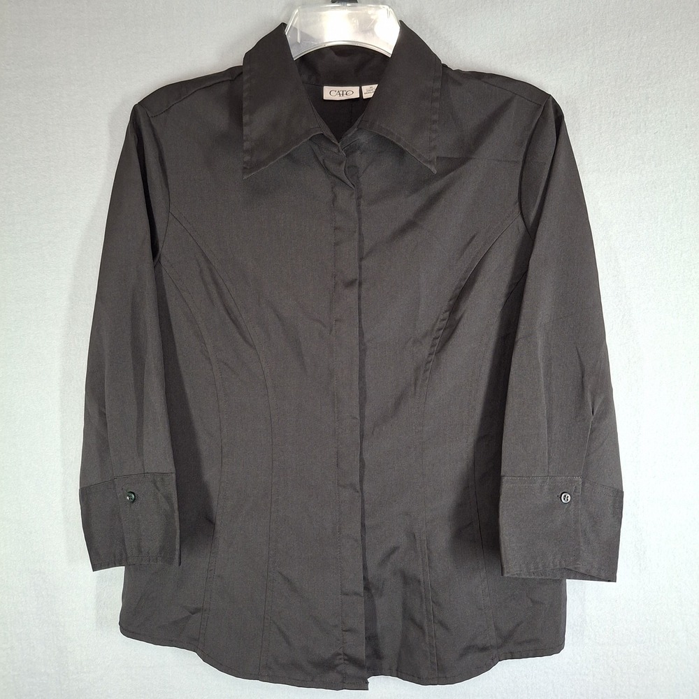 Cato Shirt Womens Medium Black Button Up Long Sleeve Business Top Stretch Office